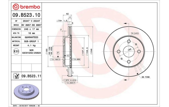 Disque de frein 09.B523.10 Brembo, Image 3