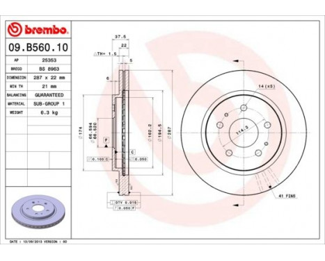 Disque de frein 09.B560.10 Brembo, Image 2