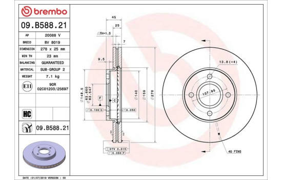 Disque de frein 09.B588.21 Brembo, Image 2
