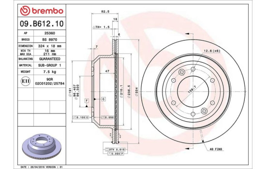 Disque de frein 09.B612.10 Brembo, Image 3