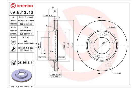 Disque de frein 09.B613.11 Brembo, Image 2