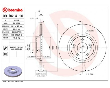 Disque de frein 09.B614.10 Brembo, Image 2