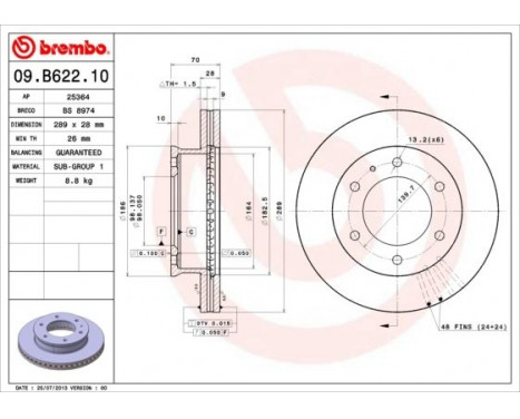 Disque de frein 09.B622.10 Brembo, Image 2