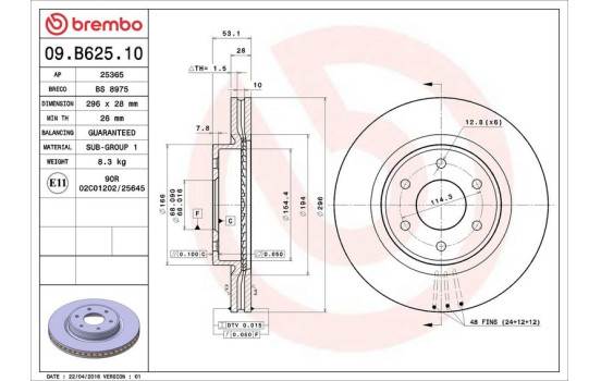 Disque de frein 09.B625.10 Brembo, Image 3