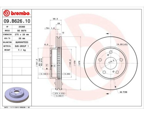 Disque de frein 09.B626.10 Brembo, Image 2