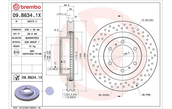 Disque de frein 09.B634.1X Brembo