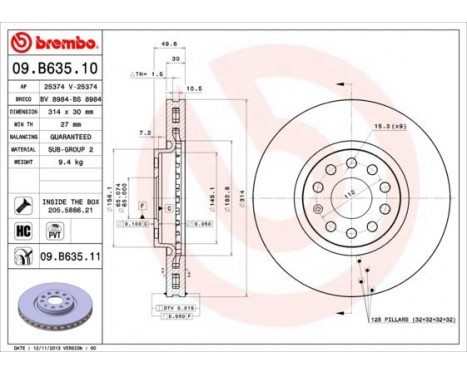 Disque de frein 09.B635.11 Brembo, Image 2