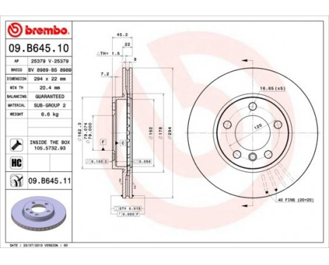 Disque de frein 09.B645.11 Brembo, Image 2