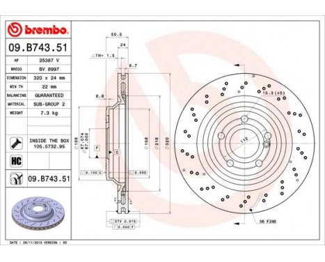 Disque de frein 09.B743.51 Brembo, Image 2