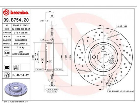 Disque de frein 09.B754.21 Brembo, Image 2