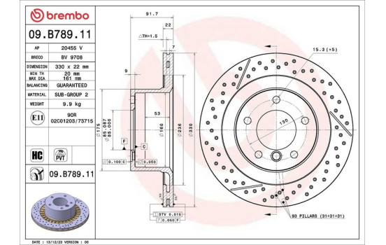 Disque de frein 09.B789.11 Brembo