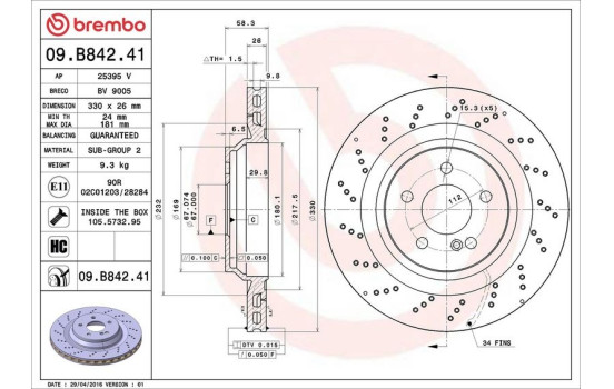 Disque de frein 09.B842.41 Brembo, Image 2