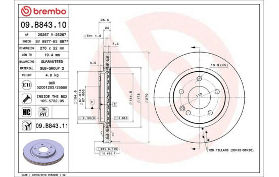 Disque de frein 09.B843.11 Brembo, Image 3