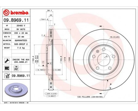 Disque de frein 09.B969.11 Brembo, Image 2