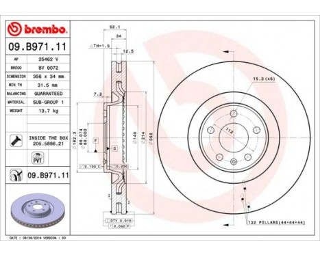 Disque de frein 09.B971.11 Brembo, Image 2