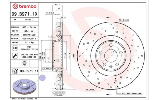 Disque de frein 09.B971.1X Brembo, Image 2