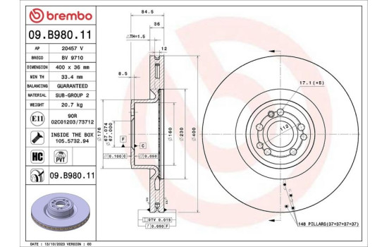 Disque de frein 09.B980.11 Brembo