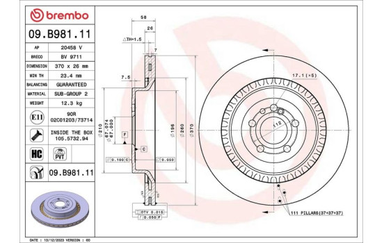 Disque de frein 09.B981.11 Brembo