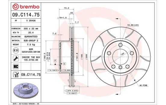 Disque de frein 09.C114.75 Brembo
