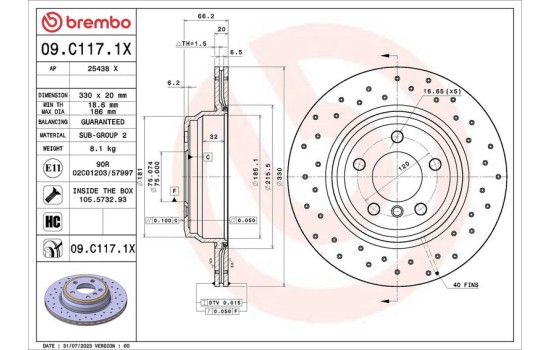 Disque de frein 09.C117.1X Brembo