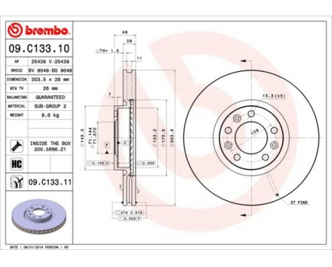 Disque de frein 09.C133.11 Brembo, Image 2