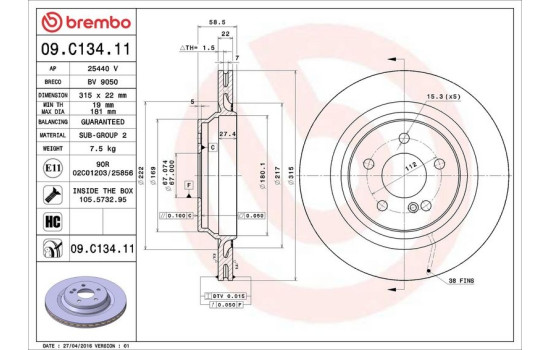 Disque de frein 09.C134.11 Brembo, Image 4