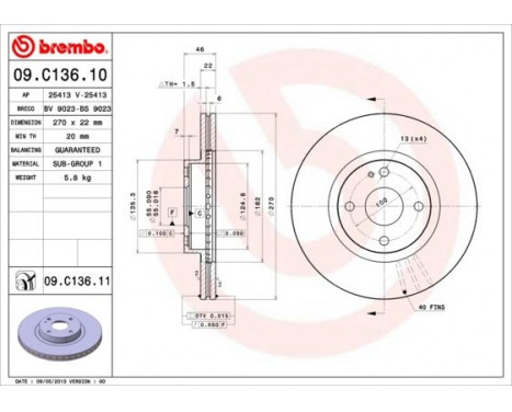 Disque de frein 09.C136.11 Brembo, Image 2