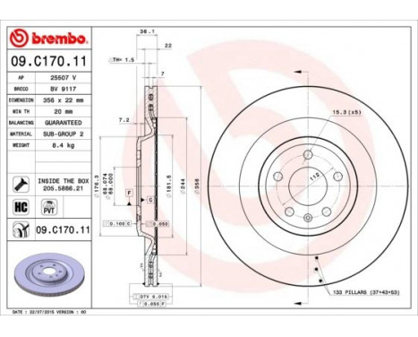 Disque de frein 09.C170.11 Brembo, Image 2