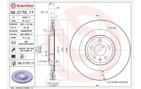 Disque de frein 09.C170.11 Brembo, Image 3