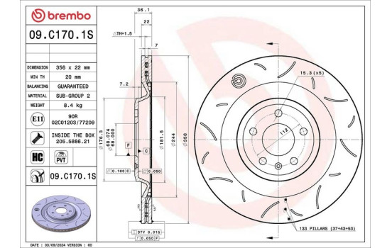 Disque de frein 09.C170.1S Brembo, Image 2