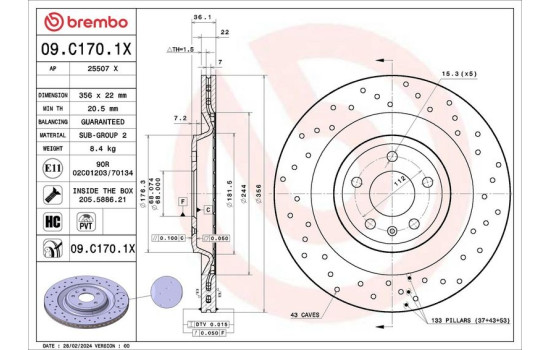 Disque de frein 09.C170.1X Brembo, Image 2