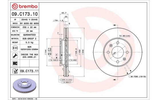 Disque de frein 09.C173.11 Brembo, Image 3