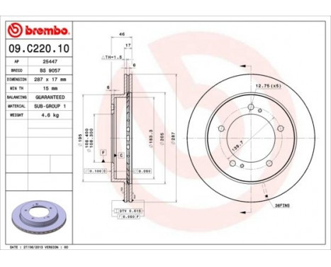 Disque de frein 09.C220.10 Brembo, Image 2