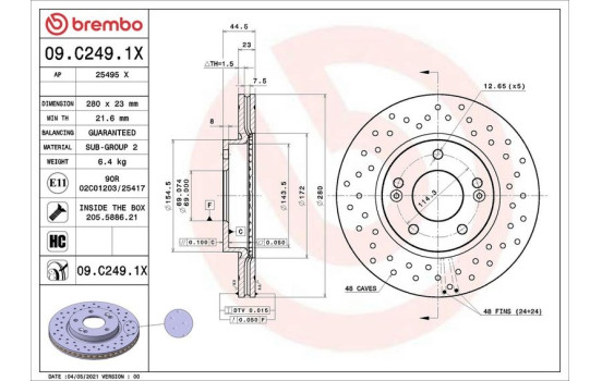 Disque de frein 09.C249.1X Brembo, Image 2