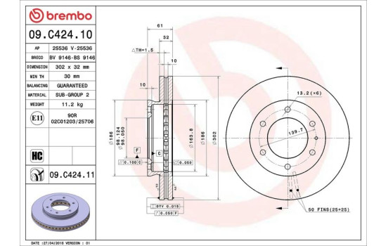 Disque de frein 09.C424.11 Brembo, Image 2