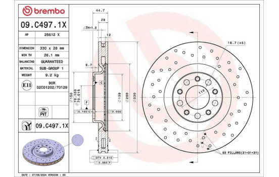 Disque de frein 09.C497.1X Brembo, Image 2