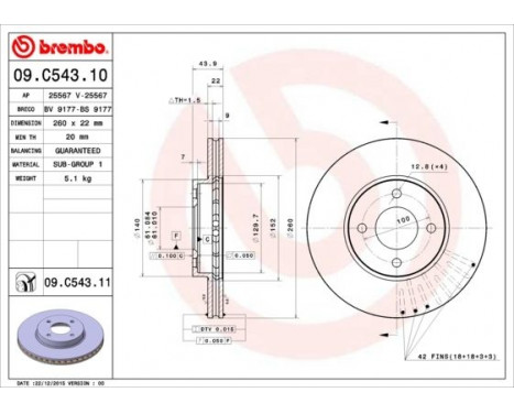 Disque de frein 09.C543.11 Brembo, Image 2