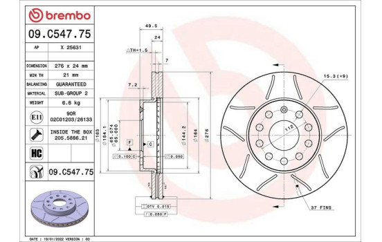 Disque de frein 09.C547.75 Brembo
