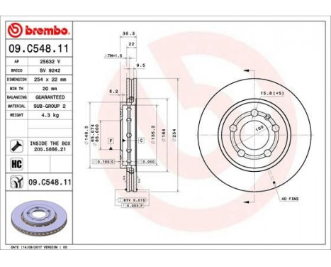 Disque de frein 09.C548.11 Brembo, Image 2