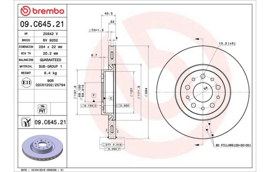 Disque de frein 09.C645.21 Brembo, Image 3