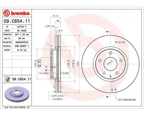Disque de frein 09.C654.11 Brembo, Image 2