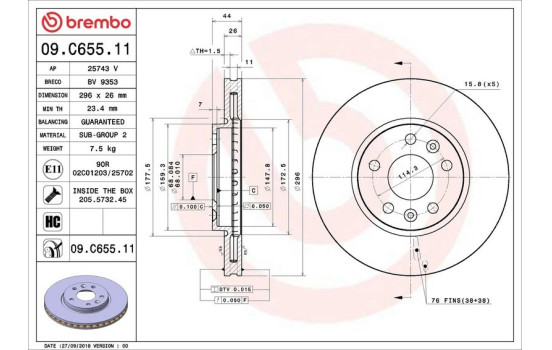 Disque de frein 09.C655.11 Brembo, Image 2