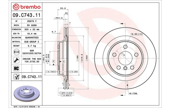 Disque de frein 09.C743.11 Brembo, Image 2