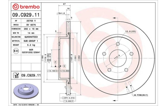 Disque de frein 09.C929.11 Brembo, Image 2