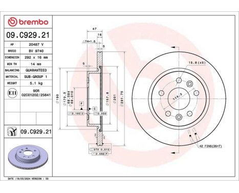 Disque de frein 09.C929.21 Brembo