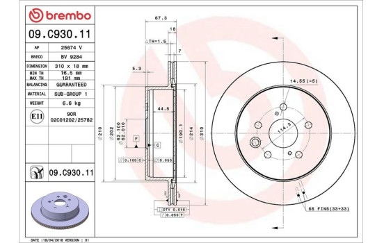 Disque de frein 09.C930.11 Brembo, Image 2