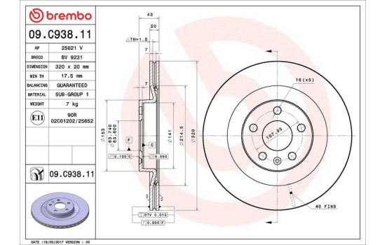 Disque de frein 09.C938.11 Brembo, Image 3