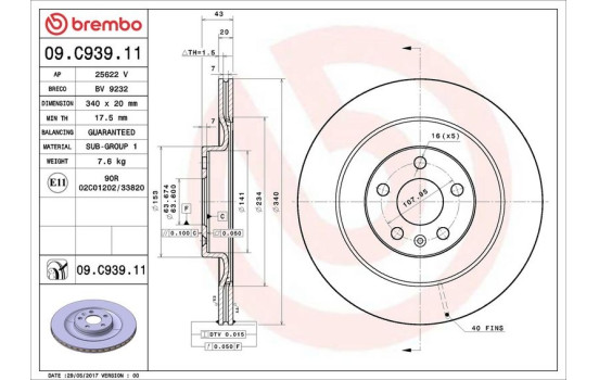 Disque de frein 09.C939.11 Brembo, Image 2