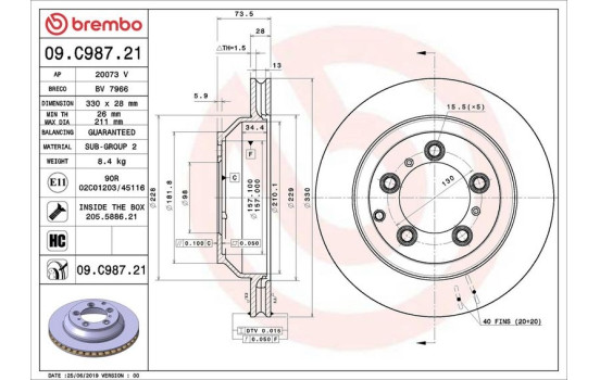 Disque de frein 09.C987.21 Brembo, Image 2