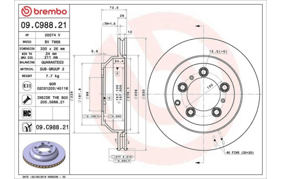Disque de frein 09.C988.21 Brembo, Image 2